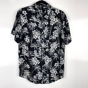 NFL Las Vegas Raiders Hawaiian Shirt Floral Tropical Button Up Men's Small Black